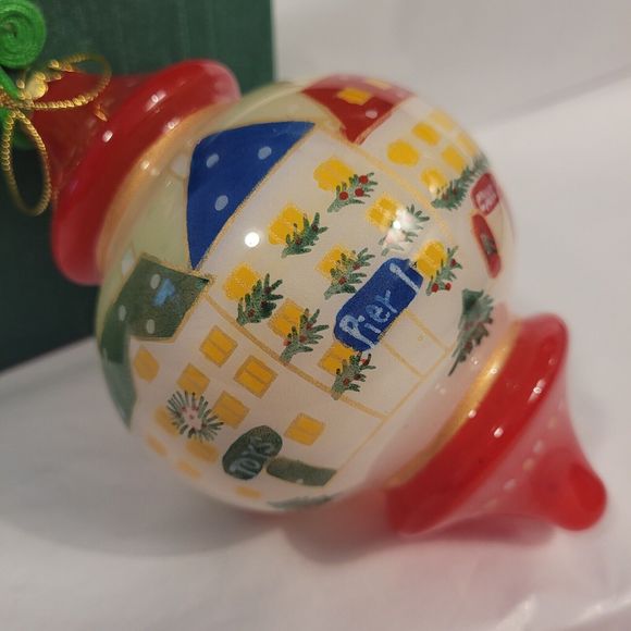 Pier 1 Li Bien Glass Christmas  Ornament Reverse Handpainted  "Village Top" 2009 - Picture 1 of 8